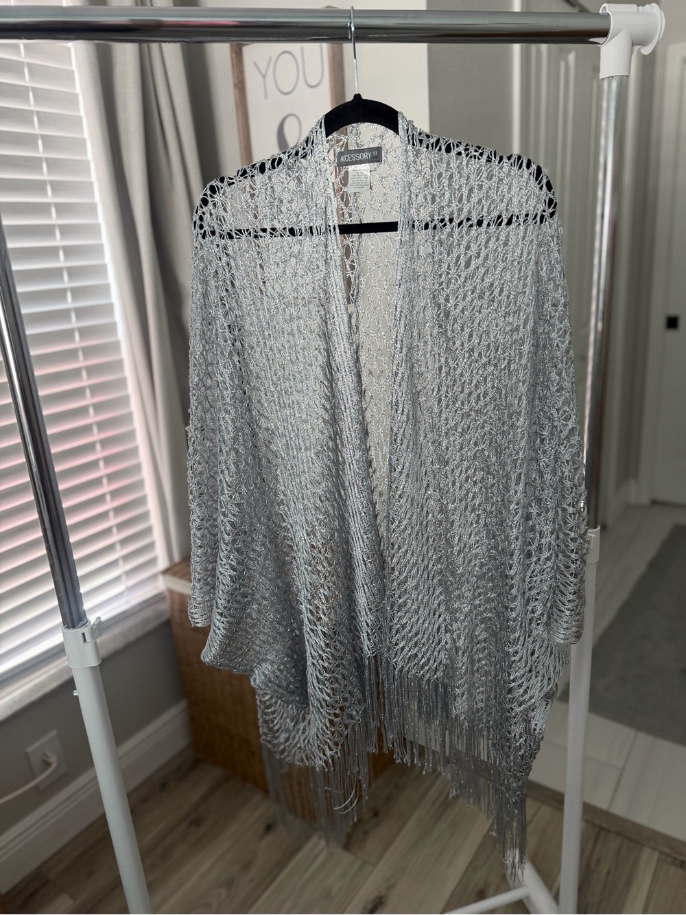 Accessory St. Silver Open-Knit Fringe Cardigan